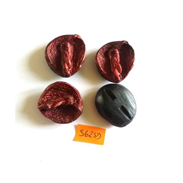 4 Boutons en résine rouge et noir - vintage +/ - 28mm - 5625D - Photo n°1