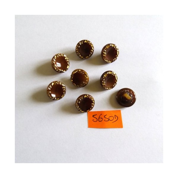 8 Boutons en verre marron et doré - vintage 13mm - 5650D - Photo n°1