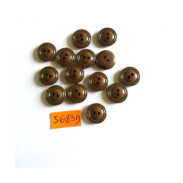 14 Boutons en résine marron - vintage - 14mm - 5683D - Photo n°1