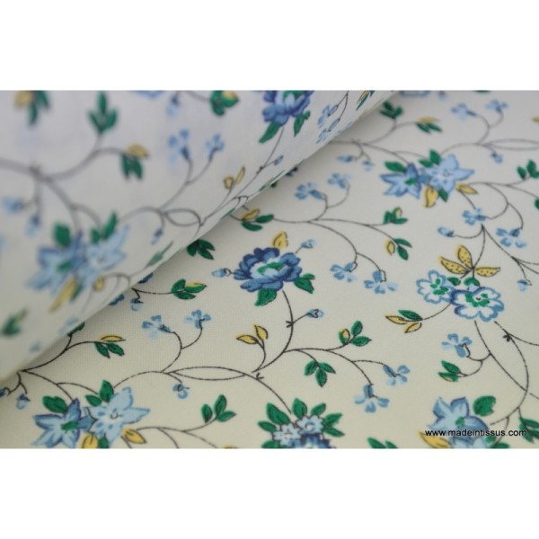 1 coupon de 50 cm de Tissu coton imprimé  fleurs lierre bleue . x1m - Photo n°1
