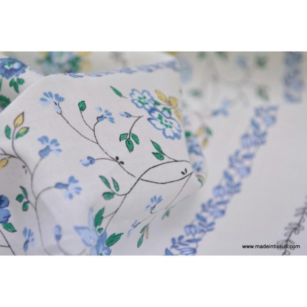 Tissu coton rayures de fleurs bleues . x1m - Photo n°3