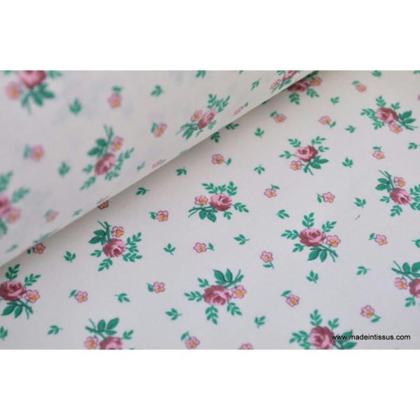 Tissu coton petites fleurs fuchsia . x1m - Photo n°1