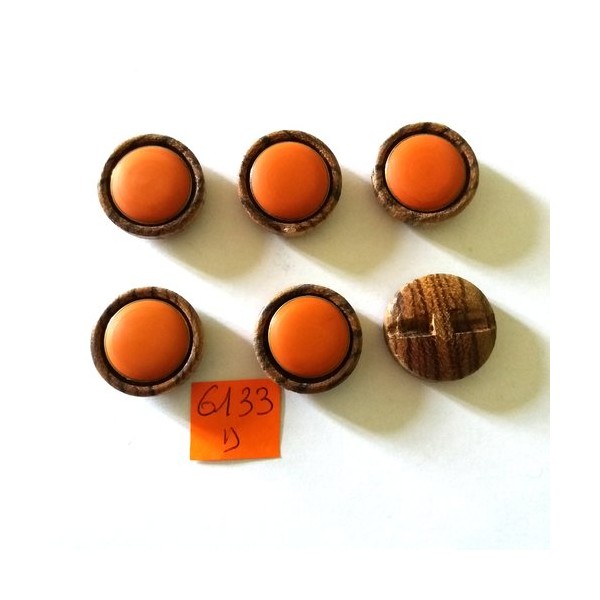 6 Boutons en bois marron et résine marron - 25mm - 6133D - Photo n°1