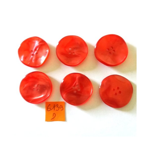 6 Boutons en résine rouge - vintage - 30mm - 6139D - Photo n°1