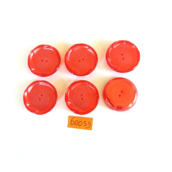 6 Boutons en résine rouge - vintage - 30mm - 6005D - Photo n°1