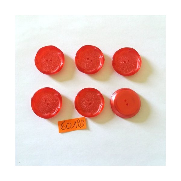 6 Boutons en résine rouge - vintage - 22mm - 6018D - Photo n°1
