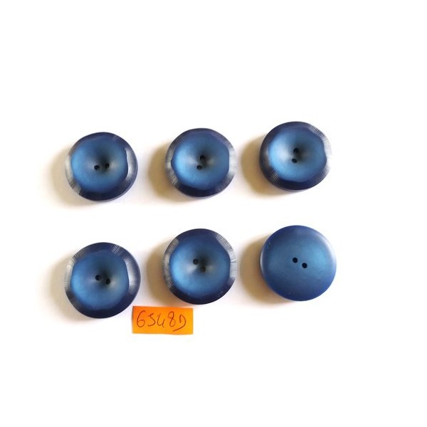 6 Boutons en résine bleu - vintage - 31mm - 6548D - Photo n°1