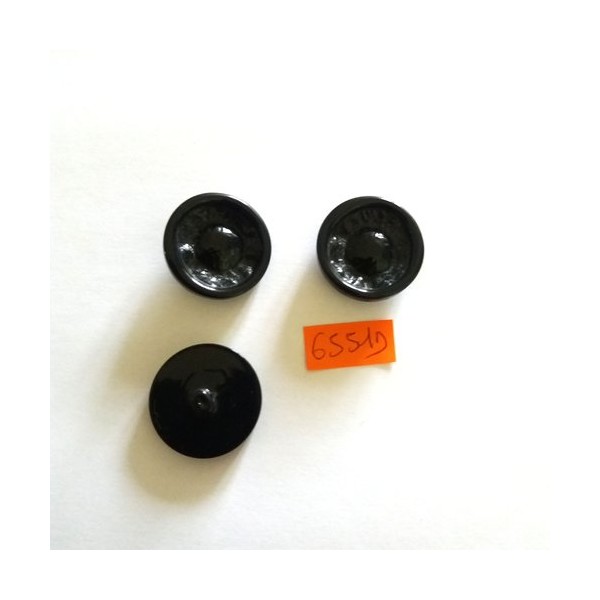 3 Boutons en résine noir - vintage - 28mm - 6551D - Photo n°1