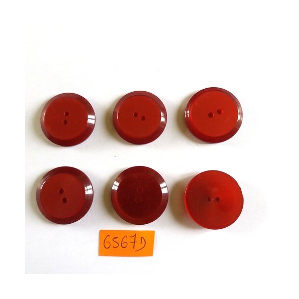 6 Boutons en résine rouge foncé - vintage - 22mm - 6567D - Photo n°1