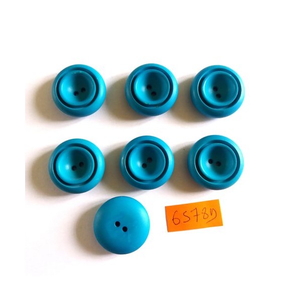7 Boutons en résine bleu turquoise - vintage - 25mm - 6578D - Photo n°1