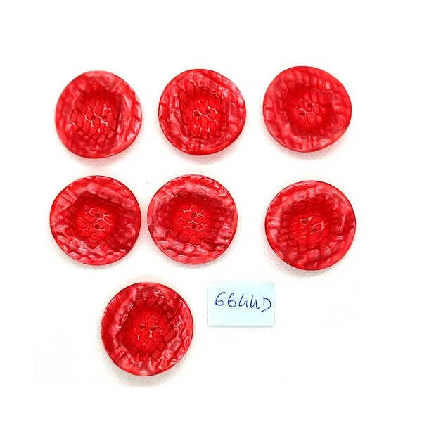 7 Boutons en résine rouge - vintage - 31mm - 6644D - Photo n°1