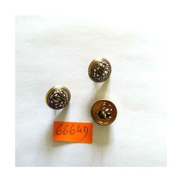 3 Boutons en métal doré - vintage - 15mm - 6664D - Photo n°1