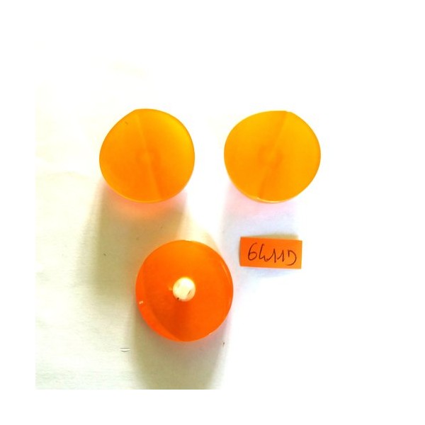 3 Boutons en résine orange - vintage - 33mm - 6411D - Photo n°1