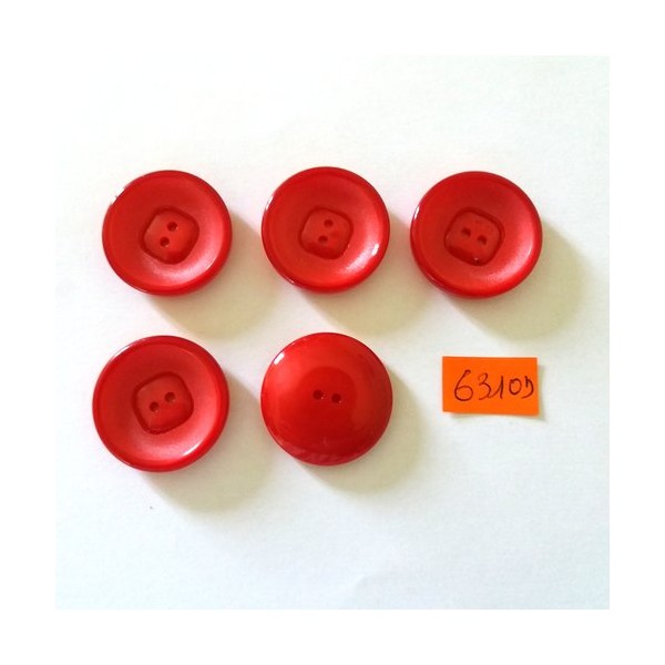 5 Boutons en résine rouge - vintage - 31mm - 6310D - Photo n°1