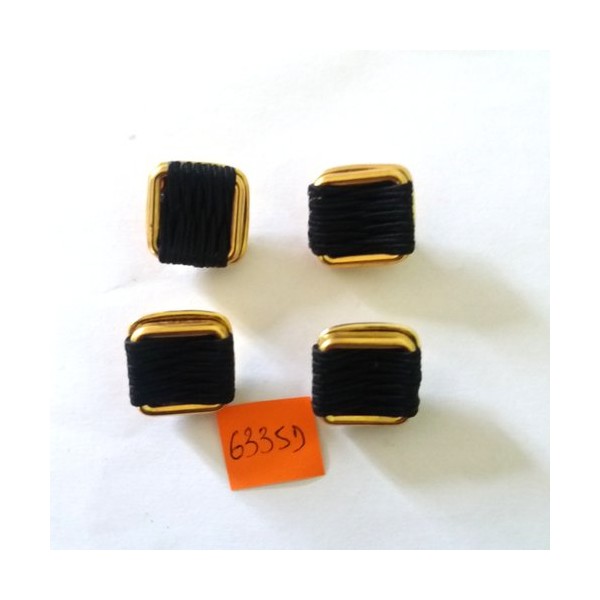 4 Boutons en résine doré et noir - vintage - 23x23mm - 6335D - Photo n°1