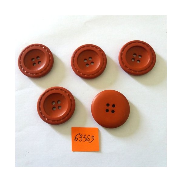 5 Boutons en résine marron - vintage - 31mm - 6336D - Photo n°1