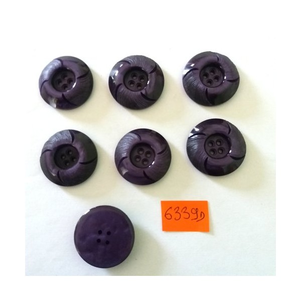 7 Boutons en résine violet - vintage - 30mm - 6339D - Photo n°1