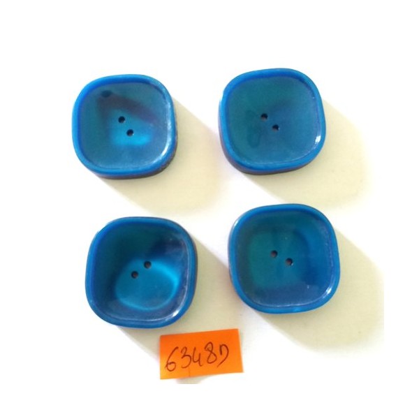 4 Boutons en résine bleu canard - vintage - 32mm - 6348D - Photo n°1