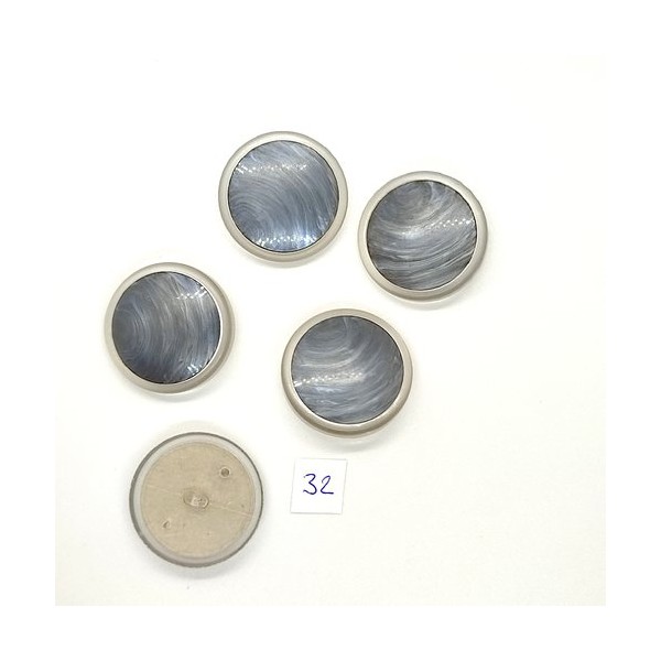 5 Boutons vintage en résine gris et transparent - 30mm - TR32 - Photo n°1