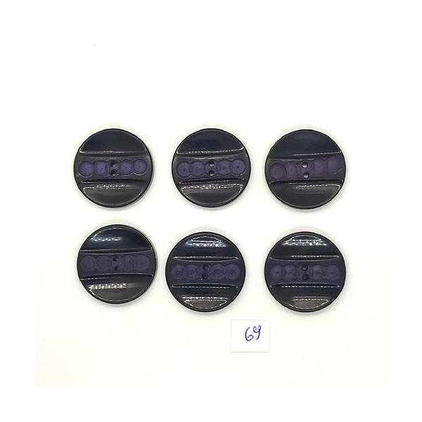 6 Boutons vintage en résine noir et gris - 27mm - TR69 - Photo n°1