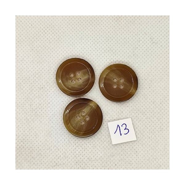 3 Boutons vintage en résine marron / taupe 22mm - TR13 - Photo n°1