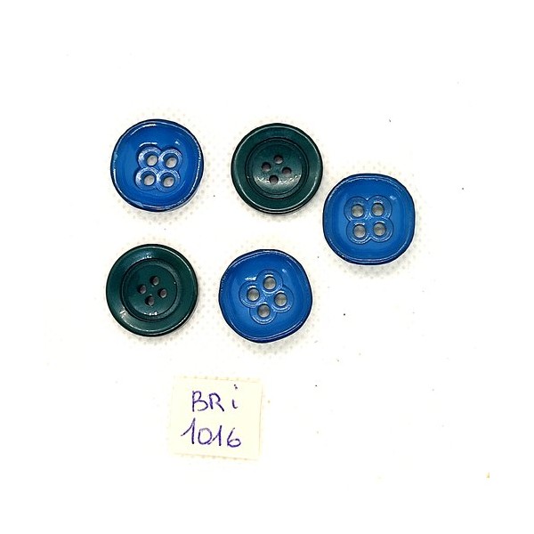 5 Boutons en résine vert et bleu - 18mm - BRI1016 - Photo n°1