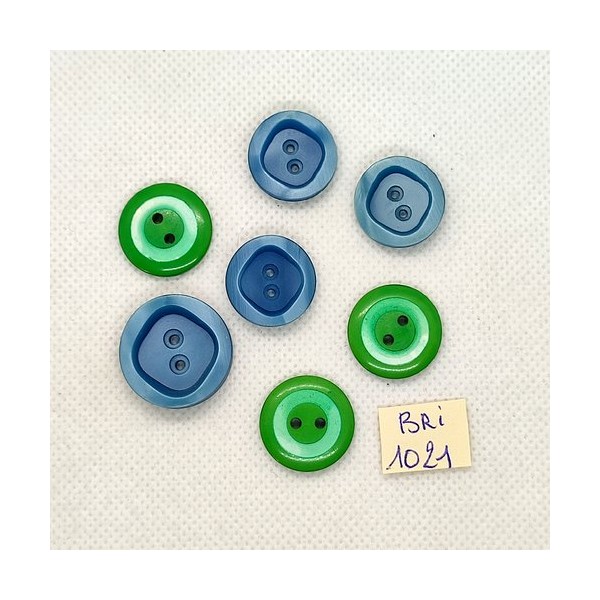 7 Boutons en résine bleu et vert - 18 à 22mm - BRI1021 - Photo n°1
