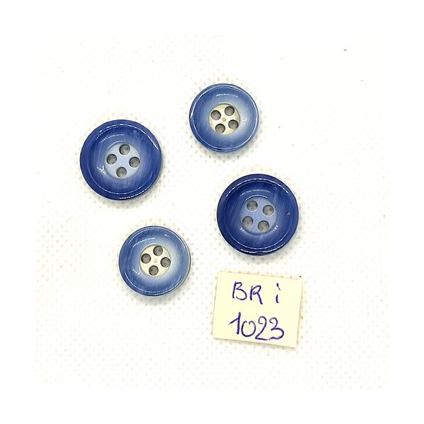 4 Boutons en résine gris / bleu - 18mm et 15mm - BRI1023 - Photo n°1
