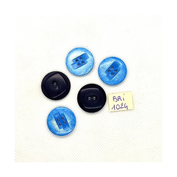 5 Boutons en résine bleu - 22mm - BRI1024 - Photo n°1