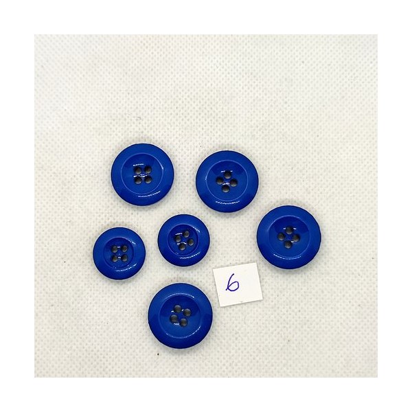 6 Boutons vintage en résine bleu - 21mm et 18mm - TR6 - Photo n°1