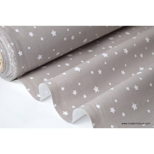 Tissu coton oeko tex imprimé étoiles taupe - Photo n°2