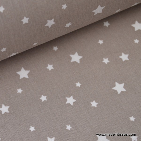 Tissu coton oeko tex imprimé étoiles taupe - Photo n°1