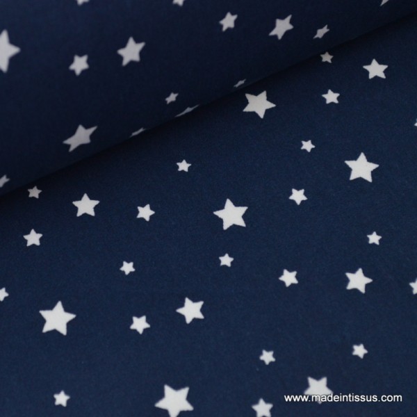 Tissu coton oeko tex  imprimé étoiles bleu marine - Photo n°1