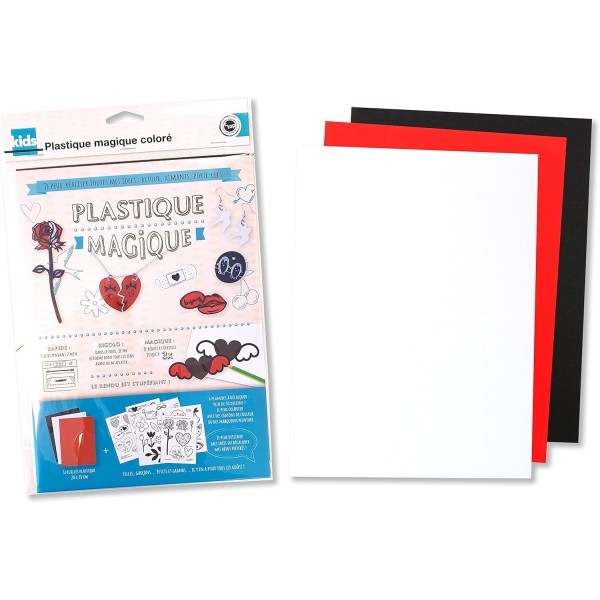 Kit plastique magique coloré noir/rouge/blanc 6 planches de modèles 20x28cm - Photo n°1
