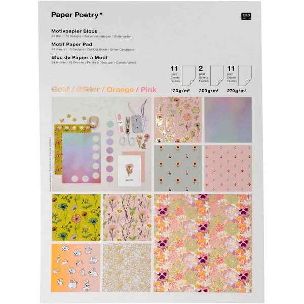 Bloc papier scrap à motifs - Flower Power - Multicolore - 21 x 29,5 cm - 24 feuilles - Photo n°1
