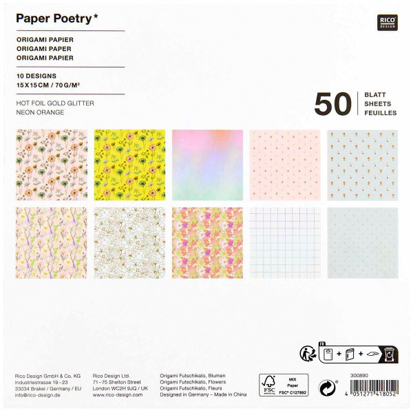 Papier origami Futschikato - Fleurs - Multicolore - 15 x 15 cm - 70 g/m² - 50 feuilles - Photo n°1