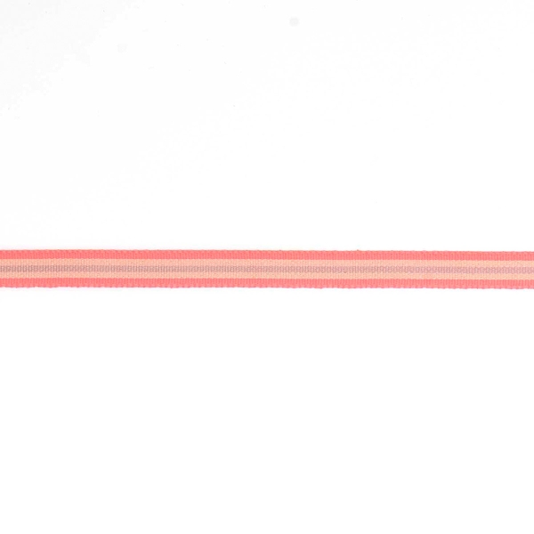Ruban polyester tissé à rayures - Multi - Rose fluo/Jaune/Gris - 10 mm x 3 m - Photo n°1