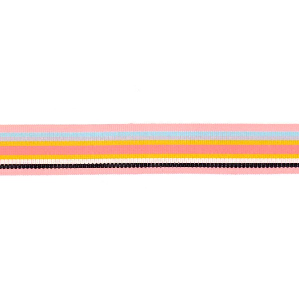 Ruban polyester tissé à rayures - Multi - Rose/Noir/Iris/Gris/Jaune/Bleu - 25 mm x 3 m - Photo n°1