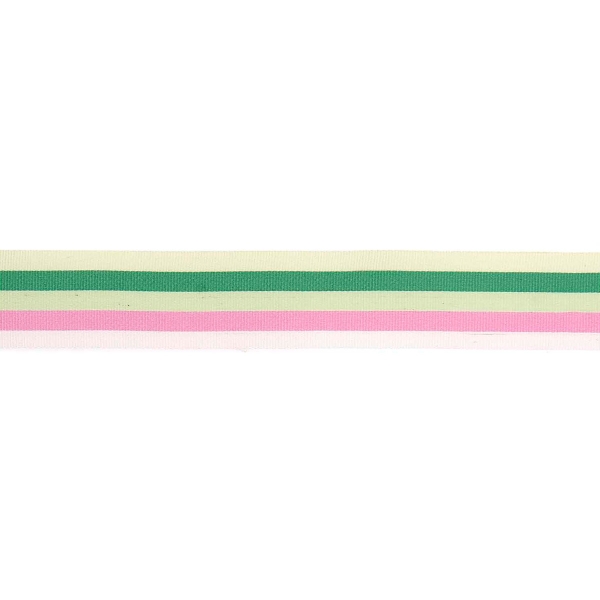 Ruban polyester tissé à rayures - Multi - Rose/Vert/Jaune - 25 mm x 3 m - Photo n°1