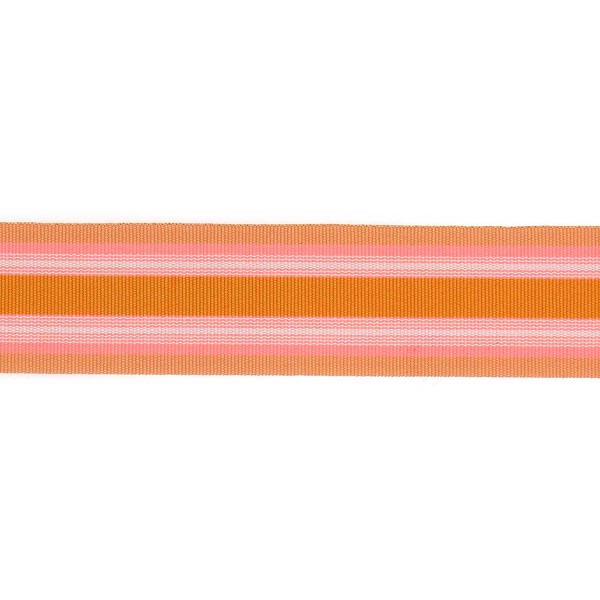 Ruban polyester tissé à rayures - Multi - Orange/Rose fluo - 38 mm x 3 m - Photo n°1