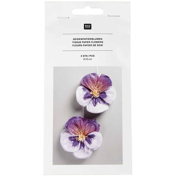 Fleurs en papier de soie - Pensées - Lilas - 25 cm - 2 pcs - Photo n°1