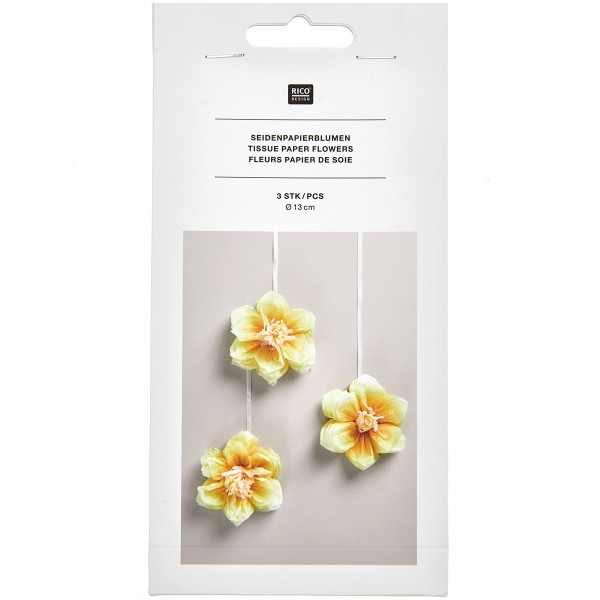 Fleurs en papier de soie - Jonquilles - Jaune - 13 cm - 3 pcs - Photo n°1