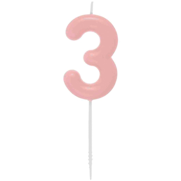 Bougie anniversaire - Chiffre 3 - Rose - 10 cm - Photo n°1