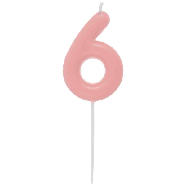 Bougie anniversaire - Chiffre 6 - Rose - 10 cm - Photo n°1