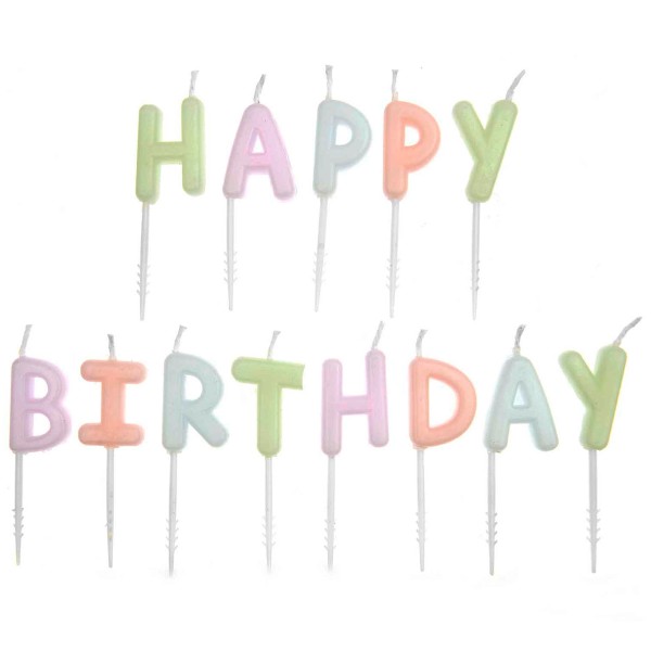Bougies anniversaire - Happy Birthday - Pastel - 5 cm - 13 pcs - Photo n°1