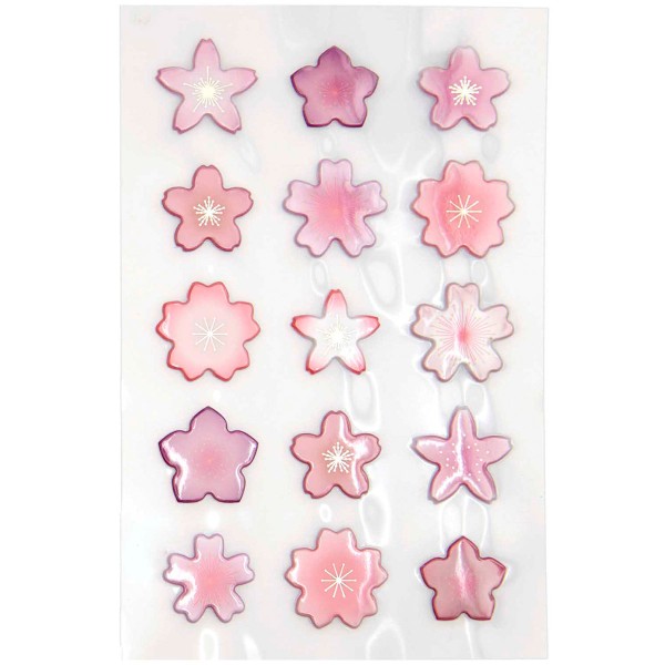 Stickers puffy - Fleurs de cerisier - Rose - 2 x 2 cm - 15 pcs - Photo n°2