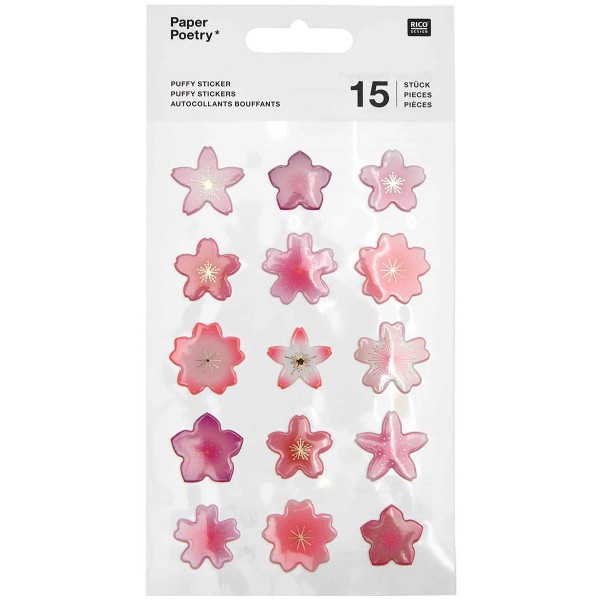 Stickers puffy - Fleurs de cerisier - Rose - 2 x 2 cm - 15 pcs - Photo n°1