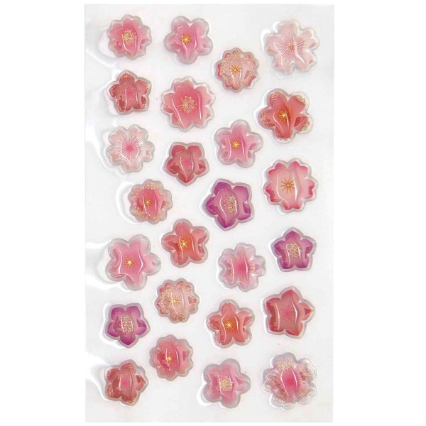 Stickers gel pailletés - Fleurs de cerisier - Rose/Violet - 2 x 1,5 cm - 25 pcs - Photo n°2