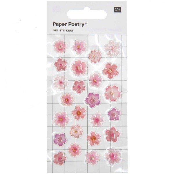 Stickers gel pailletés - Fleurs de cerisier - Rose/Violet - 2 x 1,5 cm - 25 pcs - Photo n°1