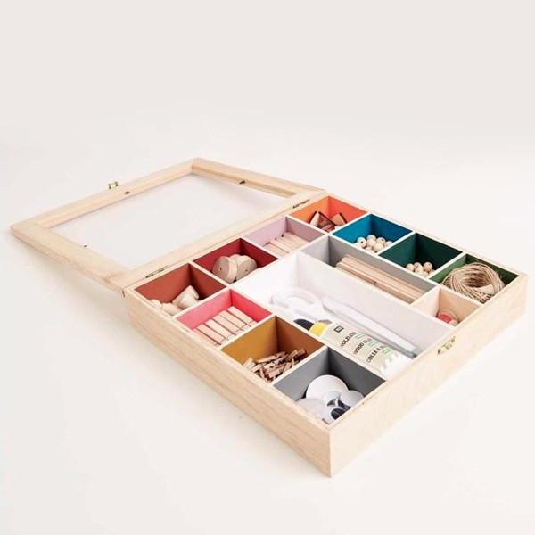 Boîte en bois avec vitrine - 13 compartiments - 27,1 x 27,6 x 5,5 cm - Photo n°2